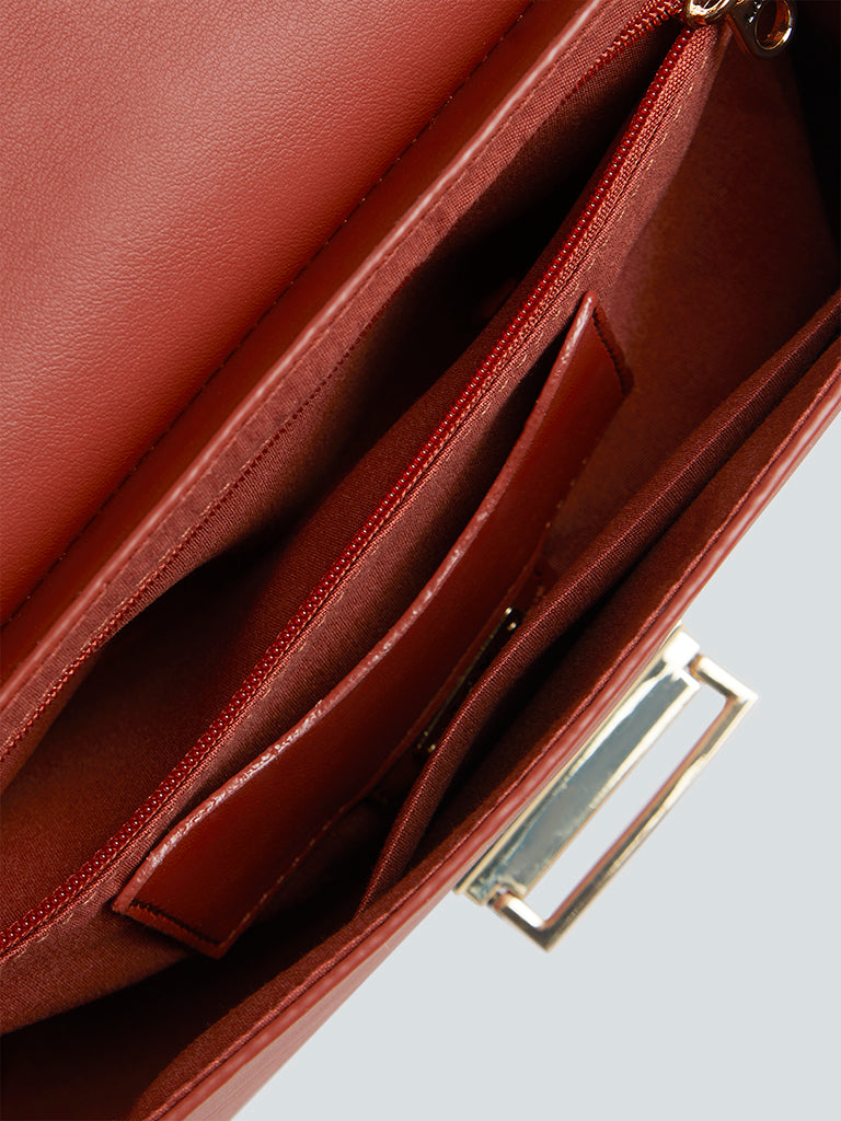 LOV Rust Weave-Patterned Shoulder Bag