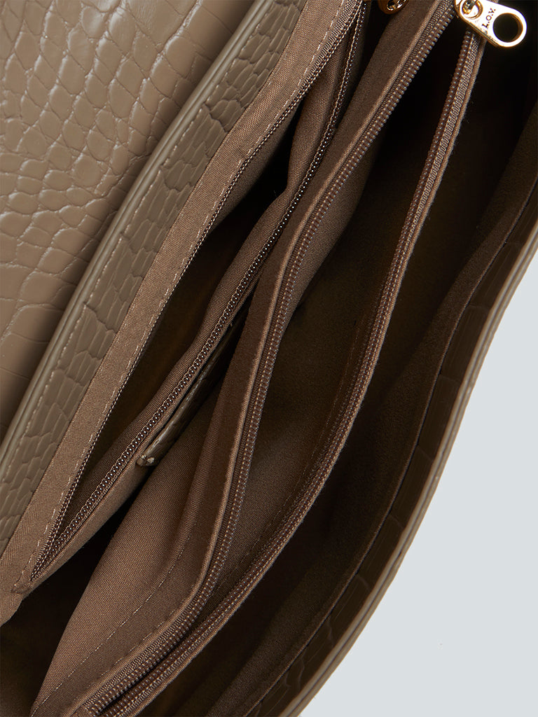 LOV Taupe Croc-Textured Shoulder Bag