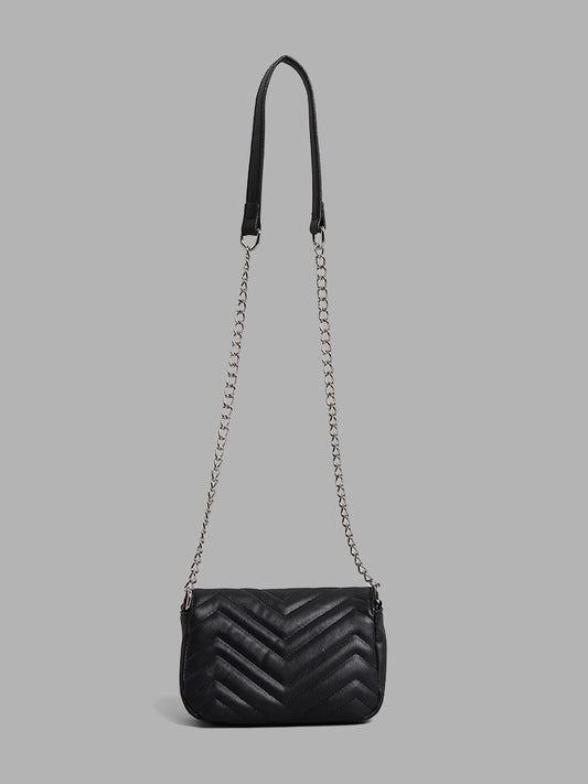 LOV Quilted Structured Black Sling Bag