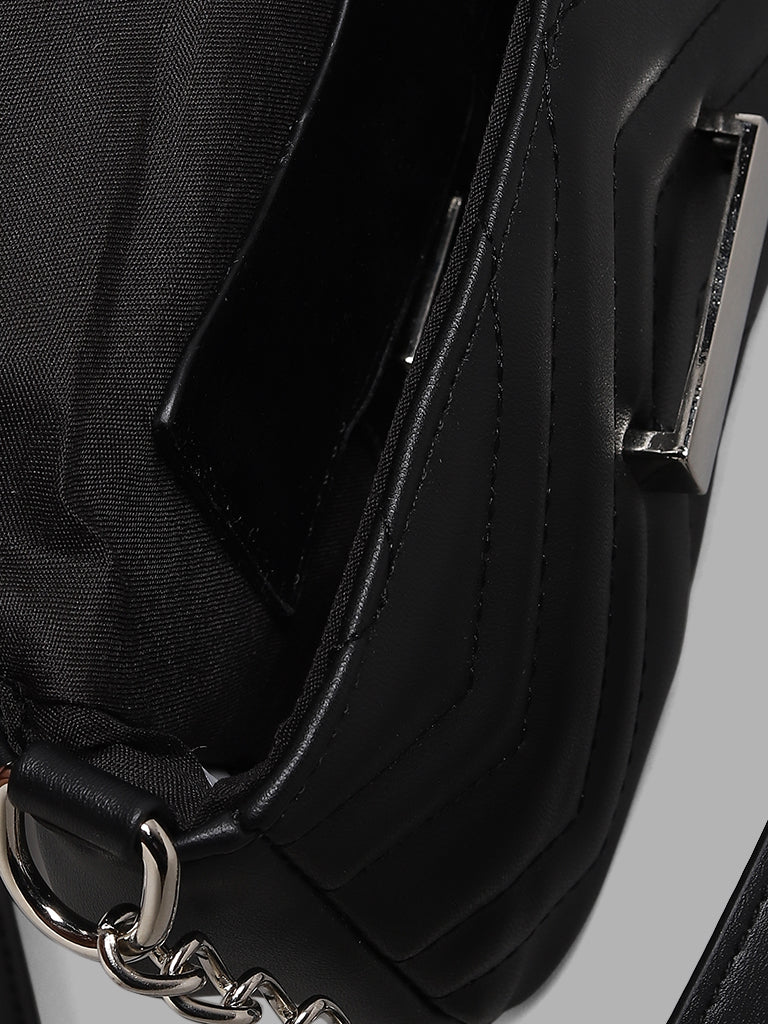 LOV Quilted Structured Black Sling Bag