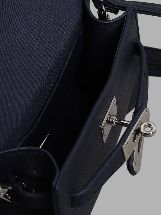 LOV Solid Navy Blue Small Hand Bag