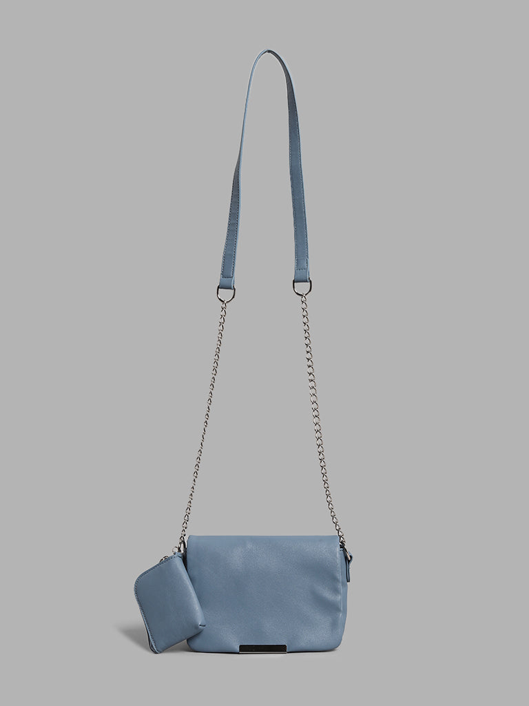 LOV Solid Blue Cross Body Chain Sling Bag with Small Pouch