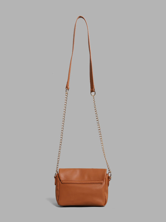 LOV Solid Brown Chain Sling Bag with Small Pouch