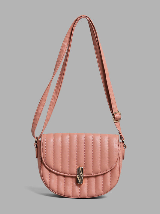 LOV Dusty Pink Quilted Half Moon Sling Bag