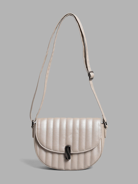 LOV Light Beige Quilted Half Moon Sling Bag