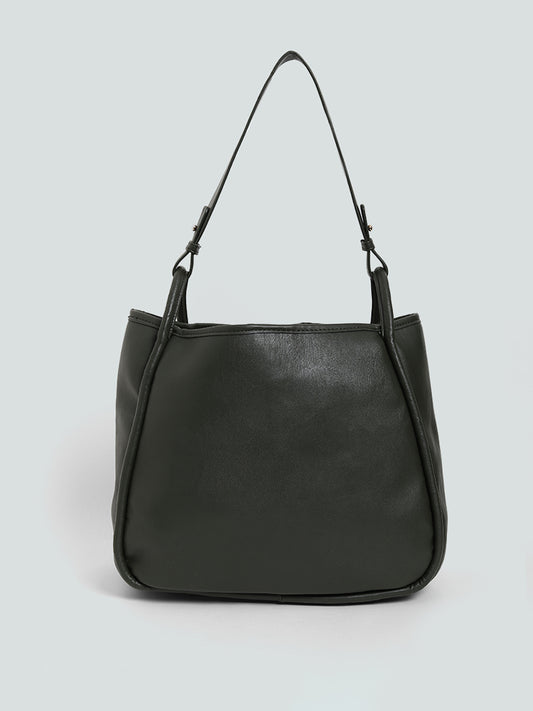 LOV Olive Green Structured Cairo Tote Bag