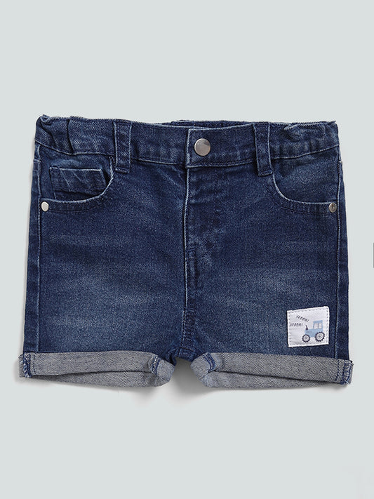 HOP Baby Blue Tractor Printed Shorts