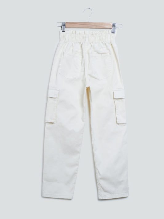 Y&F Kids Solid Ecru Trousers