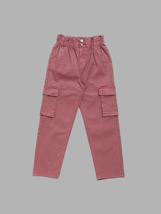 Y&F Kids Solid Pink Paper-bag Cargo Trousers