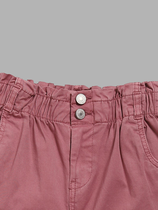 Y&F Kids Solid Pink Paper-bag Cargo Trousers