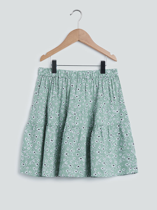 Y&F Printed Blue Skirt