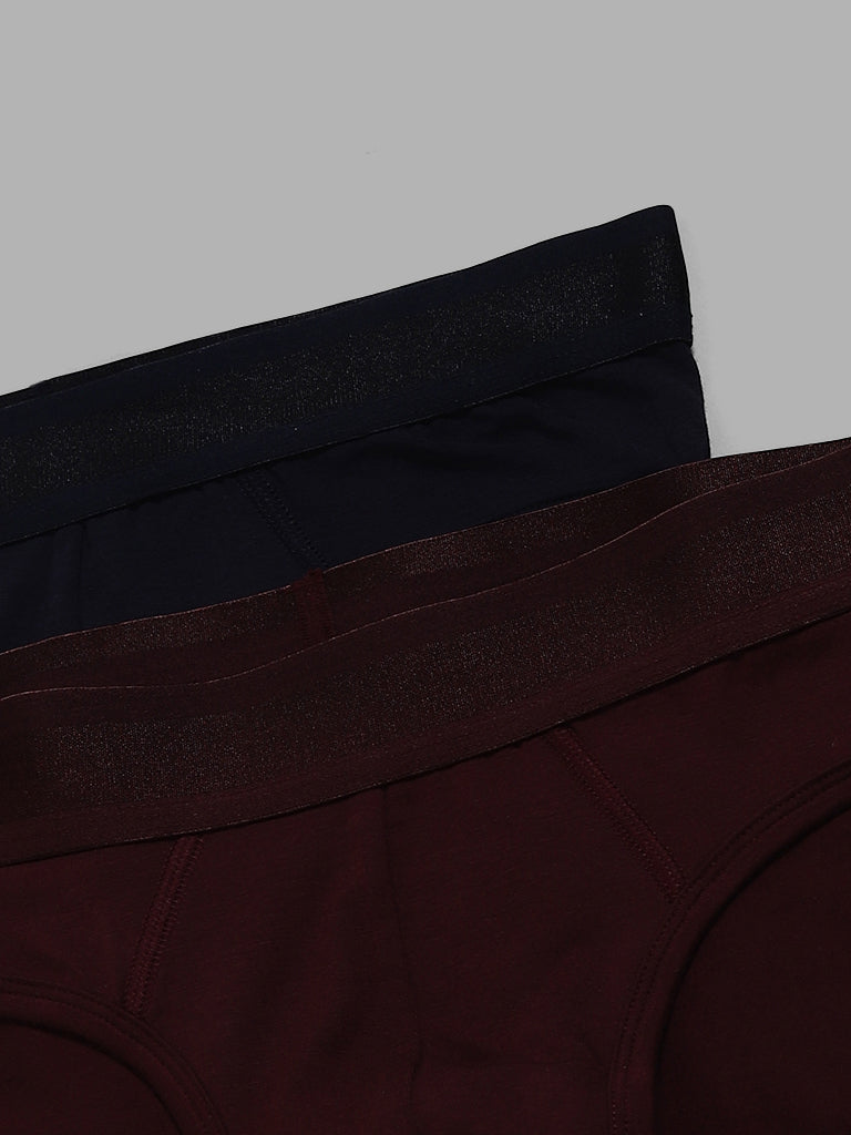 WES Lounge Navy & Maroon Briefs - Pack of 2