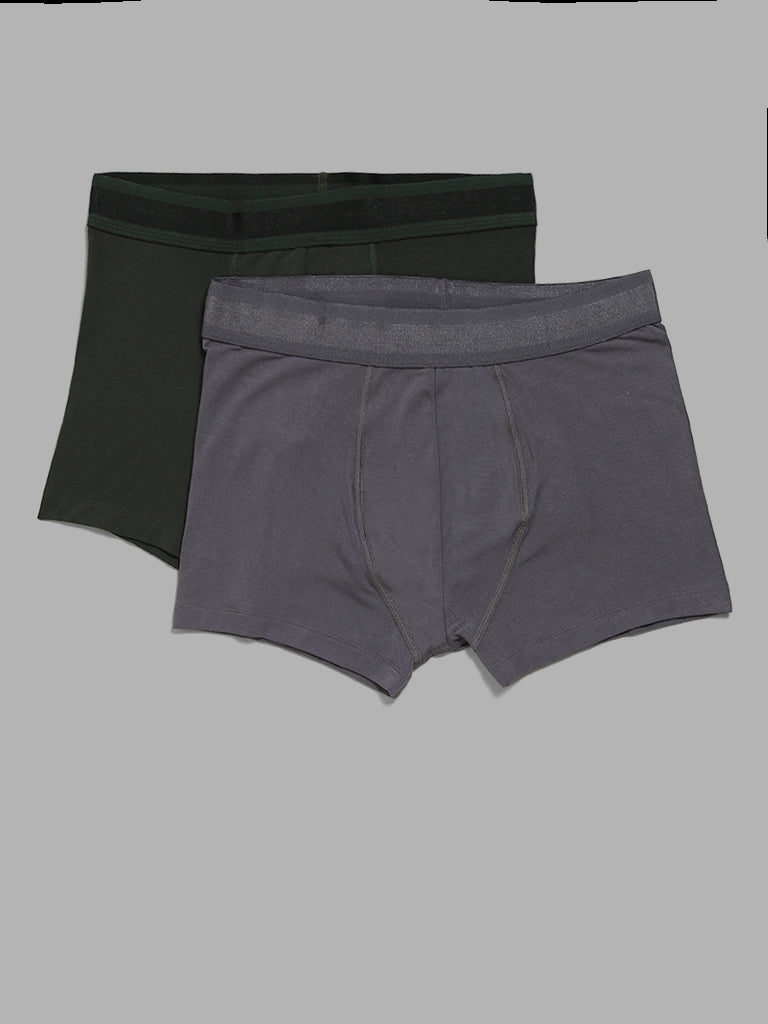 WES Lounge Grey & Green Trunks - Pack of 2