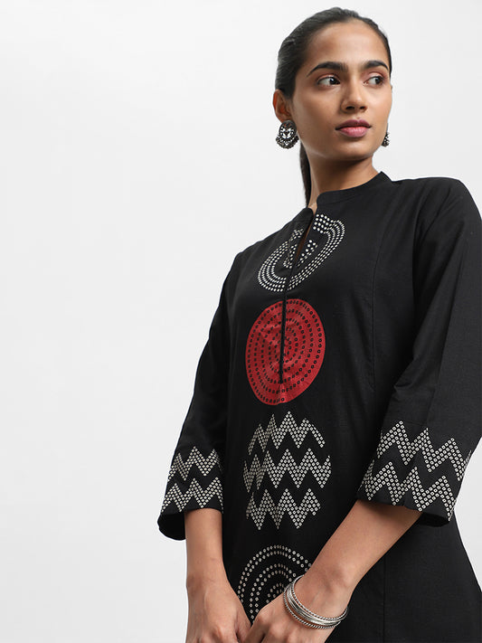 Utsa Printed Black Kurta
