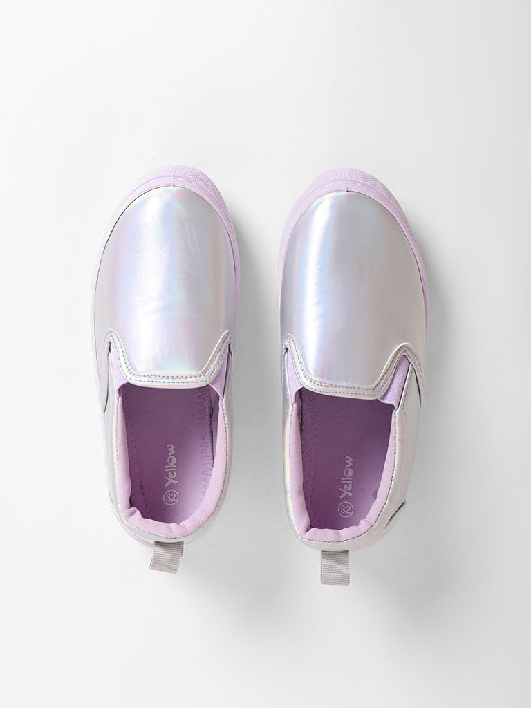Yellow Silver Iridescent Slip On Shoes