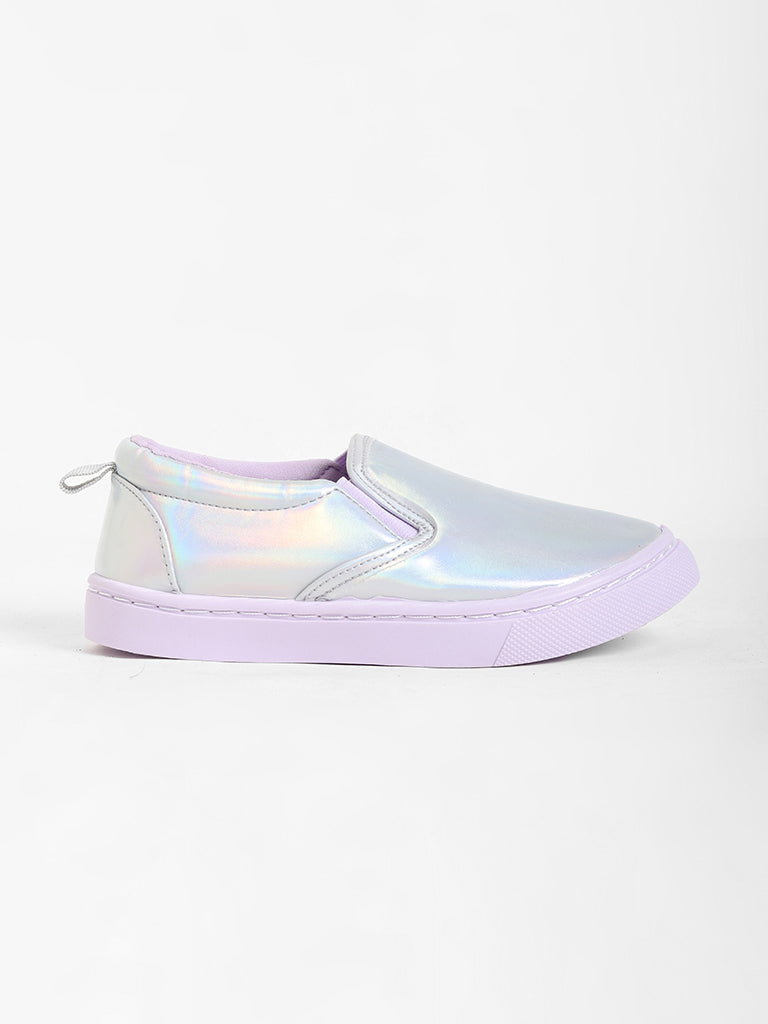 Yellow Silver Iridescent Slip On Shoes