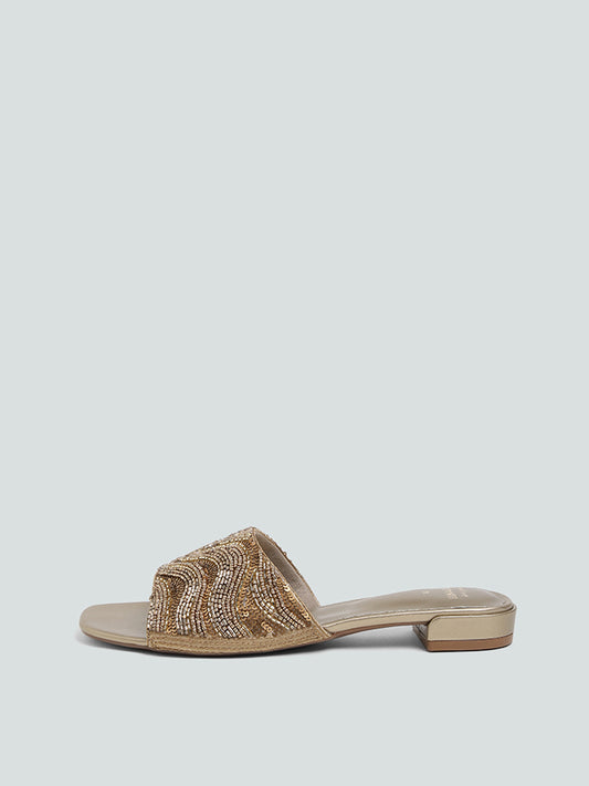 LUNA BLU Gold Embellished Artisanal Sandals