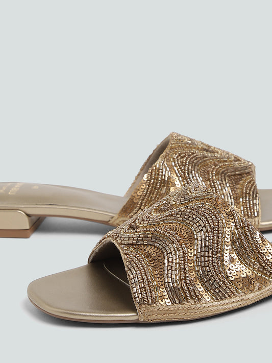 LUNA BLU Gold Embellished Artisanal Sandals