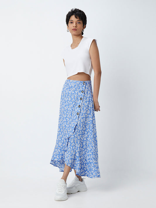 Nuon Blue Floral-Patterned Skirt