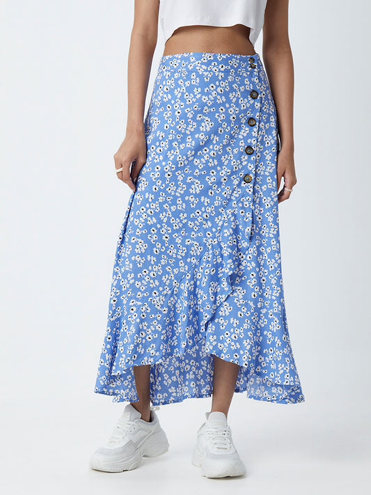 Nuon Blue Floral-Patterned Skirt