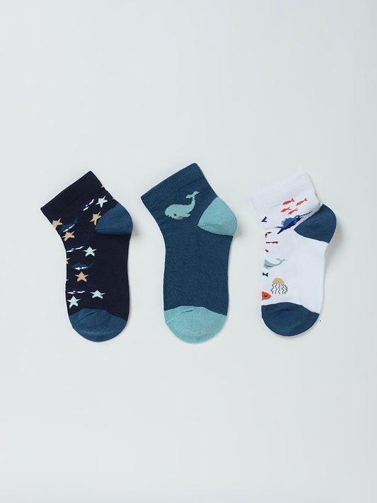 HOP Kids Indigo Printed Socks Pack Of Three