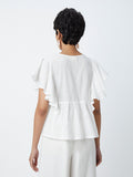 Bombay Paisley White Embroidered Peplum Top