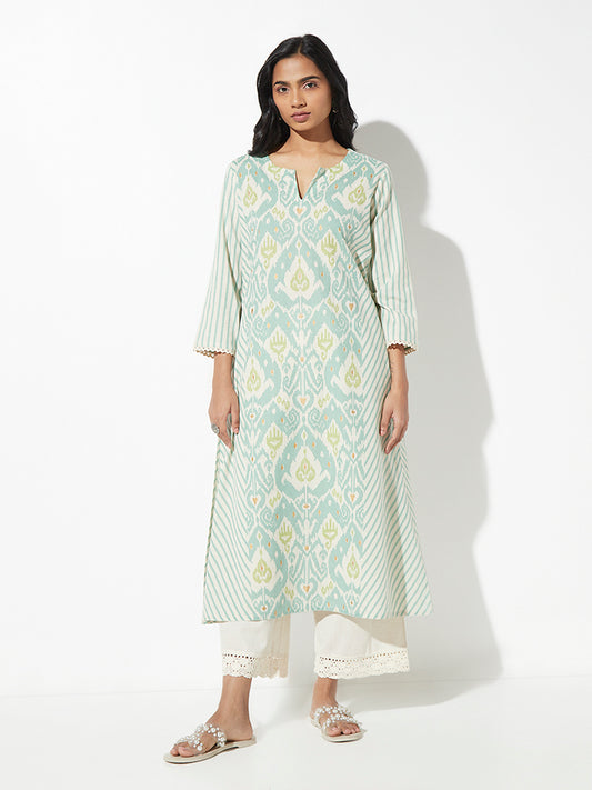Utsa Blue Printed A-Line Kurta