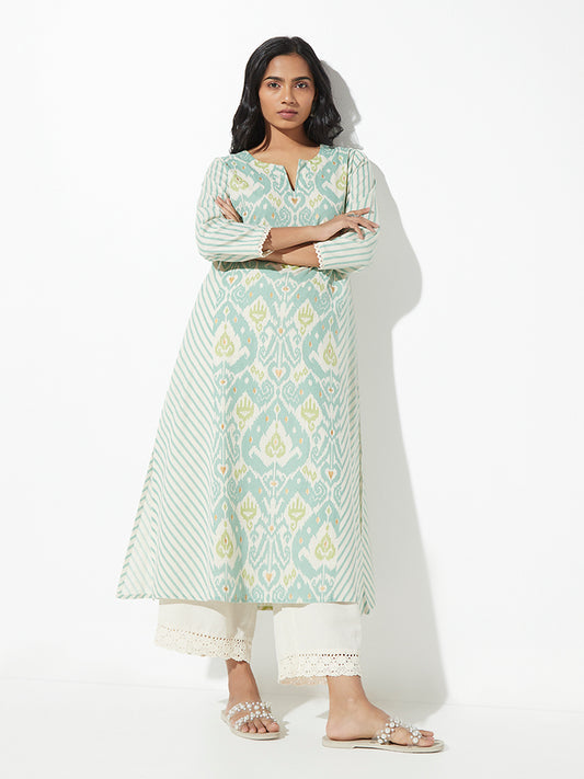 Utsa Blue Printed A-Line Kurta