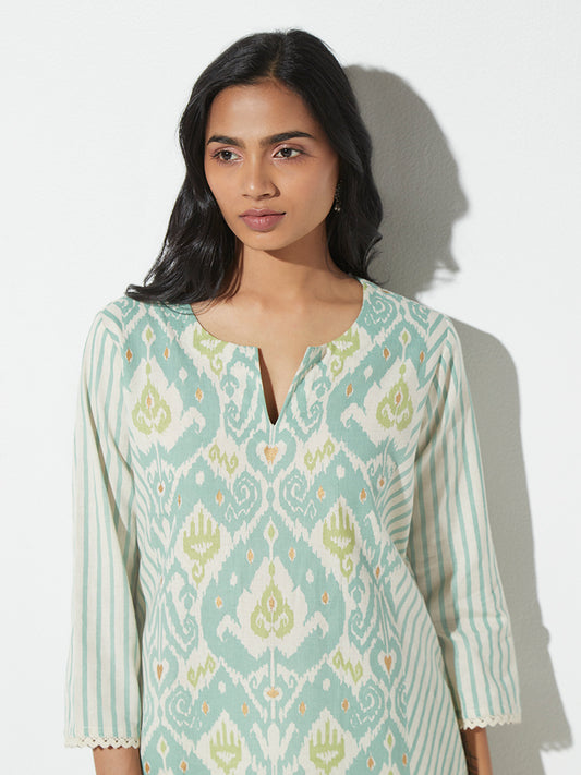 Utsa Blue Printed A-Line Kurta