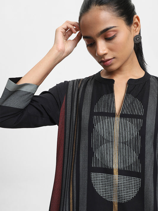 Utsa Printed Black Kurta