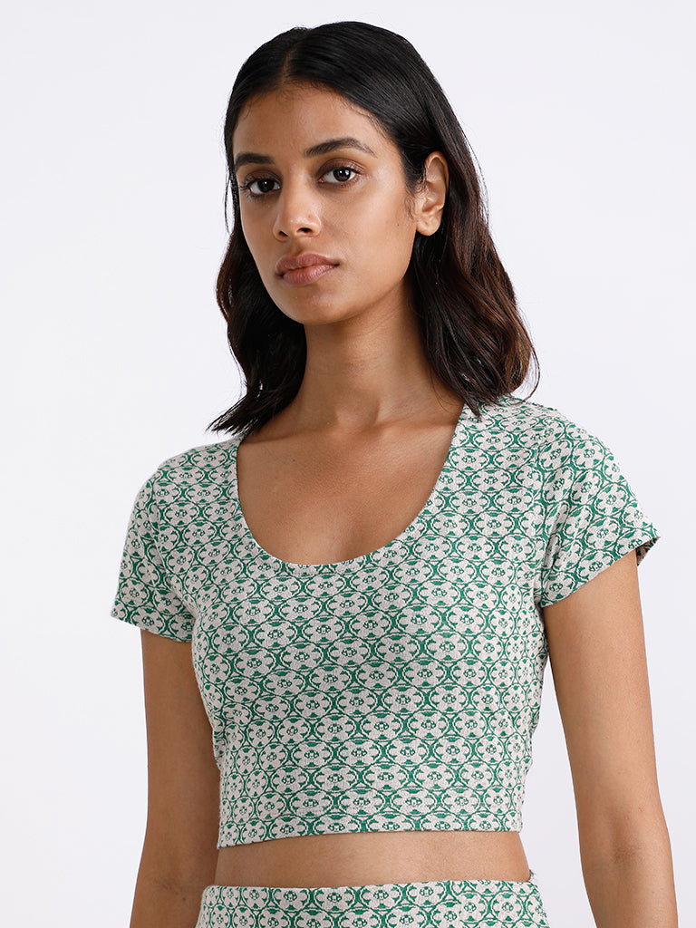 Nuon Forest Green Printed Crop Top