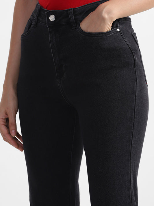 LOV Black Flared Ankle Length Jeans