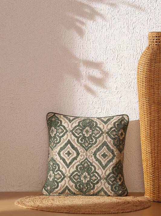 Westside Home Teal Green Chennile Embroidered Cushion Cover