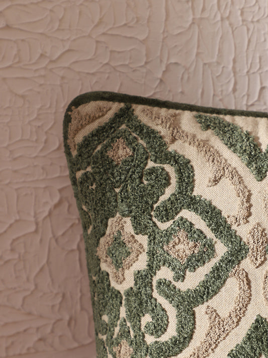 Westside Home Teal Green Chennile Embroidered Cushion Cover