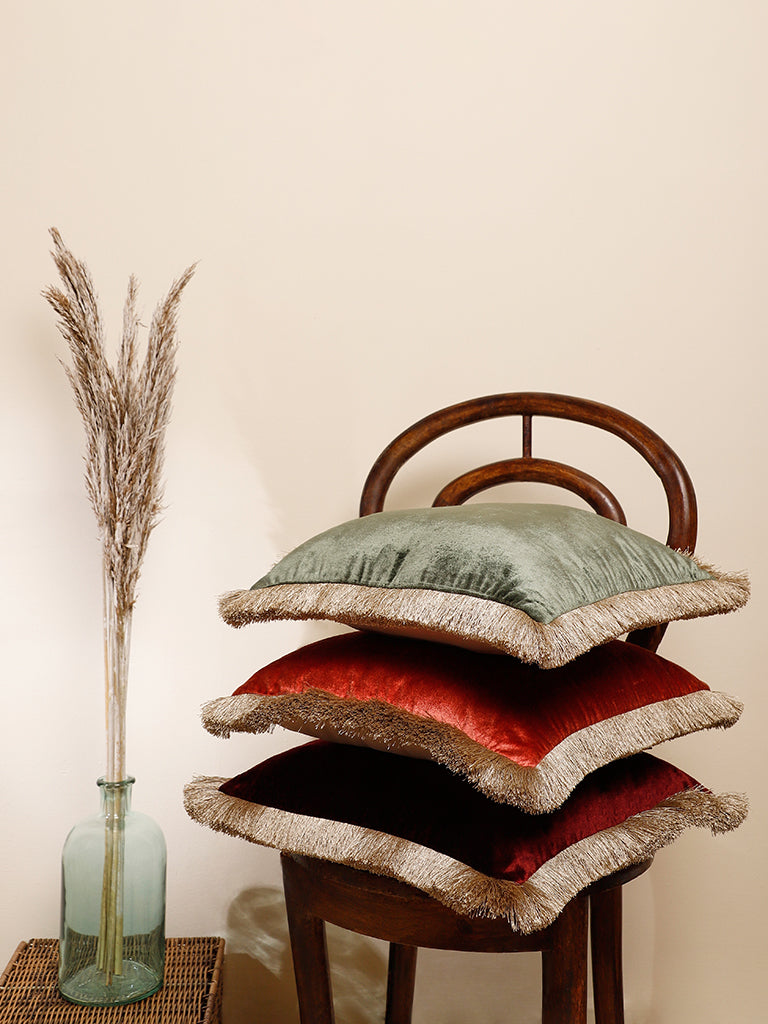 Shop Westside Home Dark Green Cushion Cover with MidNeutral Fringe Online