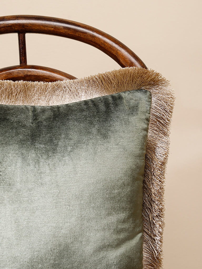 Shop Westside Home Dark Green Cushion Cover with MidNeutral Fringe Online
