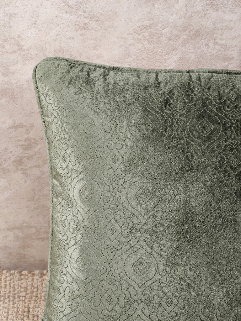 Westside Home Dark Green Cushion Cover with Mid Self Mini Damask