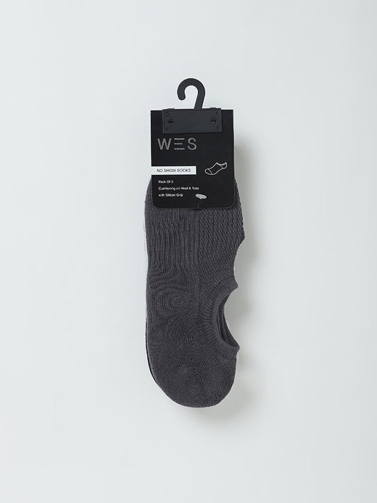 WES Lounge Charcoal No-Show Cotton Socks - Pack of 3