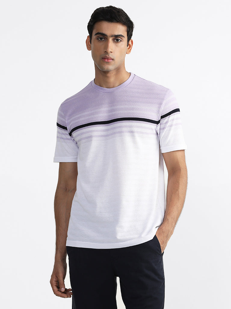 WES Lounge Striped Lilac-Colored Relaxed-Fit T-Shirt