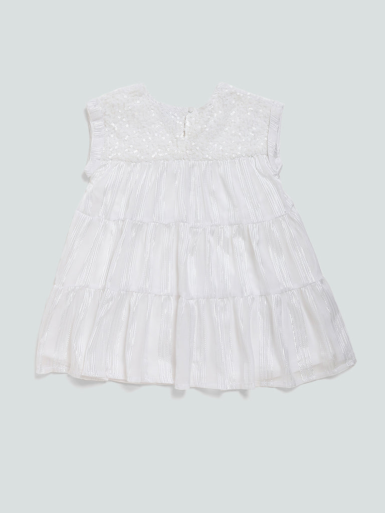 HOP Kids Yoke Sequence Embroidered White Dress