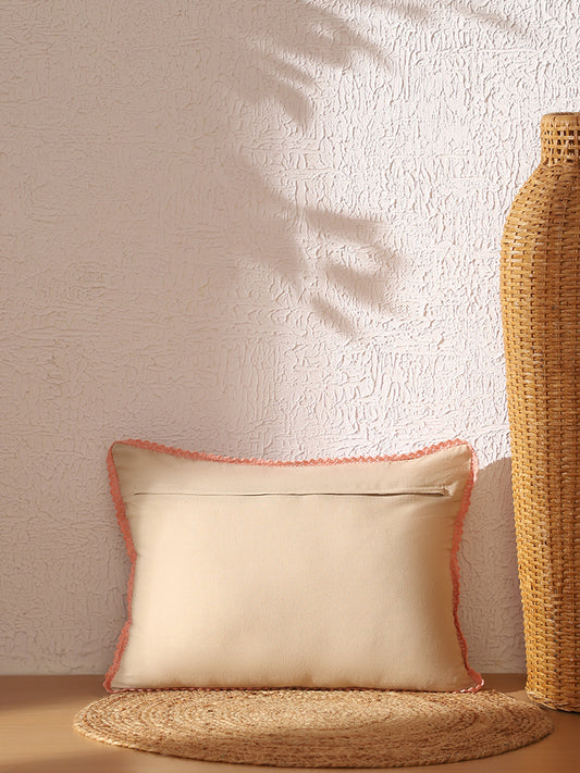 Westside Home Peach Floral Embroidered Cushion Cover