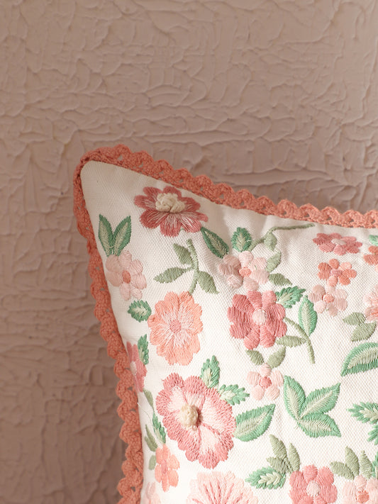 Westside Home Peach Floral Embroidered Cushion Cover