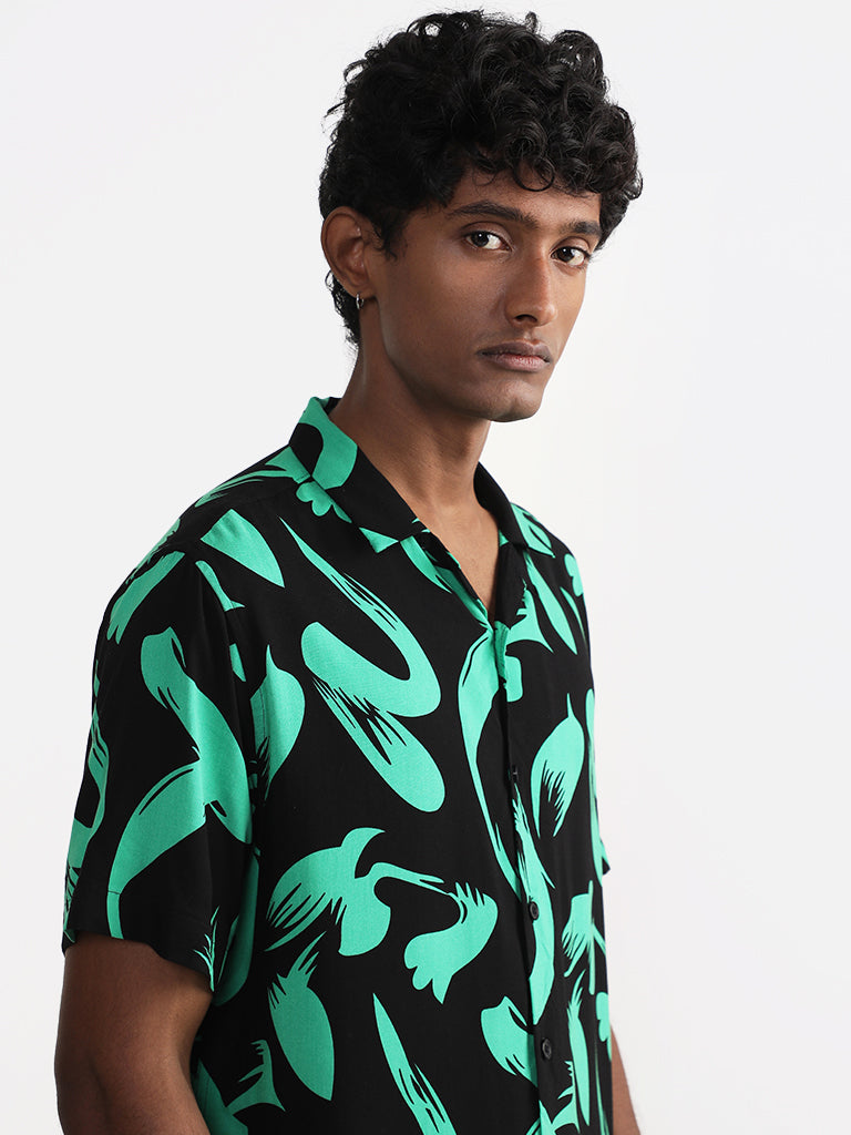 Nuon Printed Black Relaxed-Fit Shirt