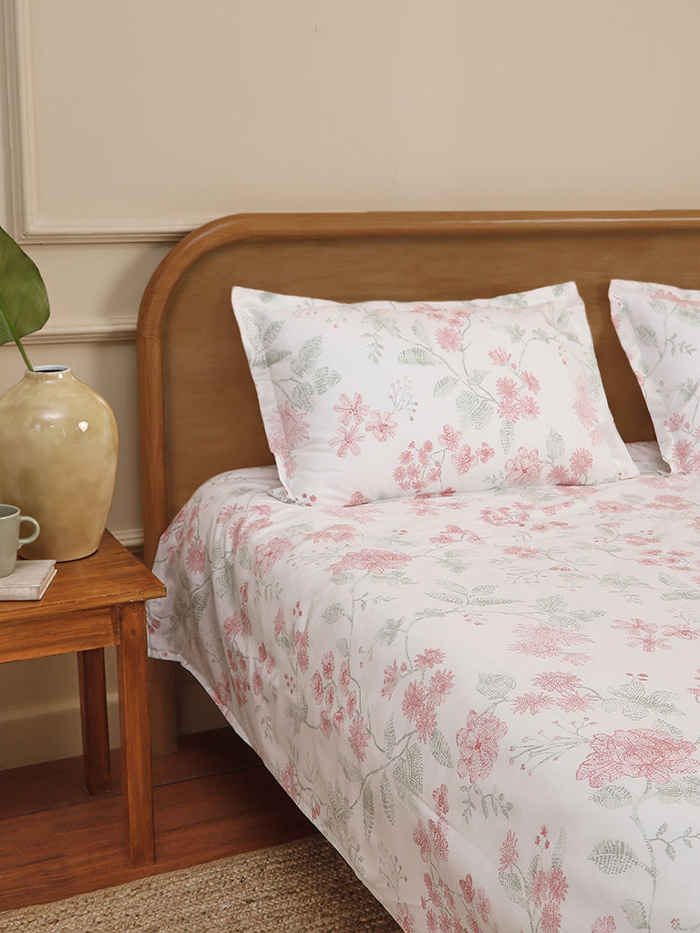 Westside Home Mellow Rose Floral Printed Double Size Bed Flat Sheet With Pillowcase Set
