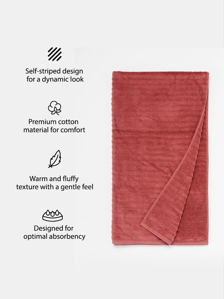 Westside Home Red Self Striped Bath Towel