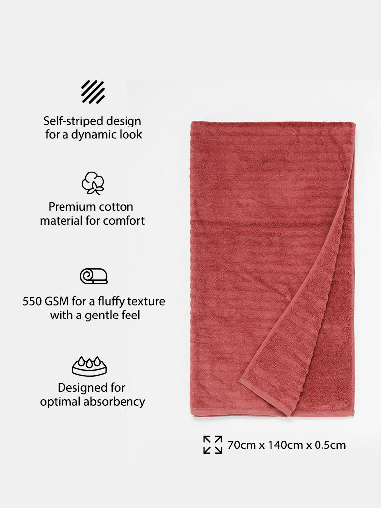 Westside Home Red Self Striped Bath Towel