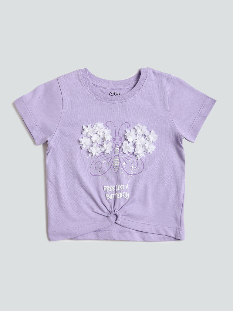 HOP Kids Printed Lilac-Colored T-Shirt