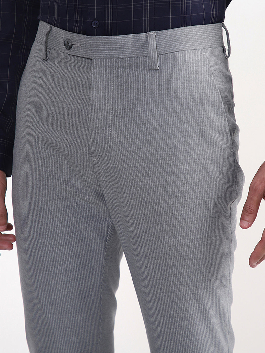 WES Formals Dobby Grey Ultra-Slim Fit Trousers