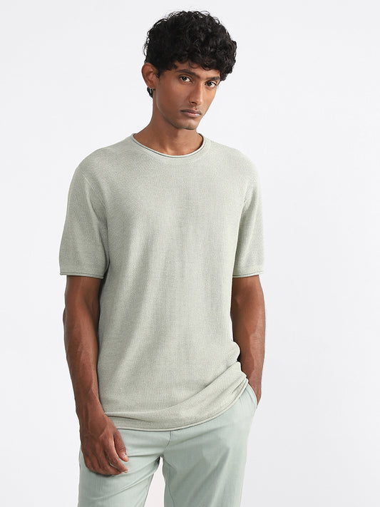 ETA Sage Self Pattern Cotton Slim Fit T-Shirt