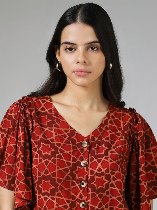 Bombay Paisley Rust Geometric Printed Top